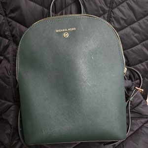 Michael Kors Forest Green Backpack with Gold Accents